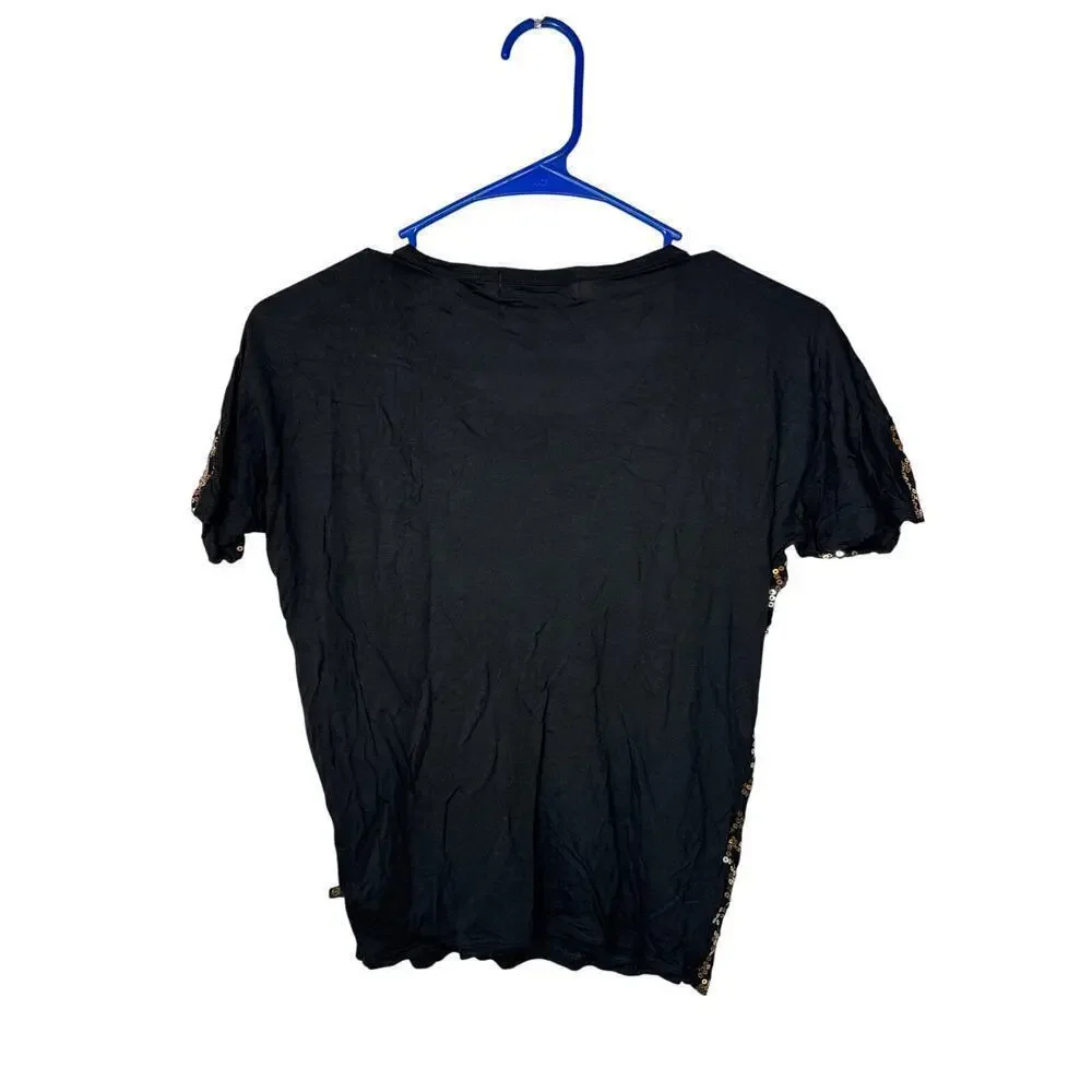 Michael Kors Petite Small Black Shirt with Gold Sequins 100% Rayon